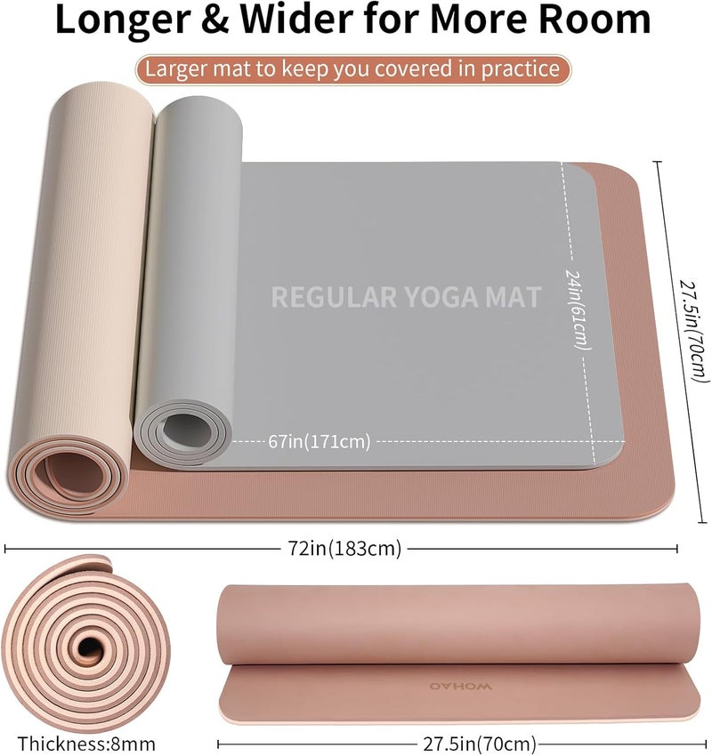wohao Extra Thick 8mm Yoga Mat, 72"x28" Non Slip Exercise Mat, Reversible 2-Sided Dual Color Premium POE Material, with Carrying Strap for Yoga, Pilates, Home Gym - Image 5